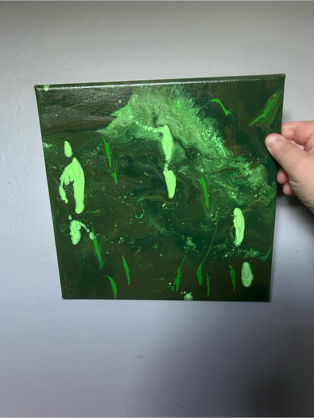Original Abstract Painting’It’s Not Easy Being Green” 10x10 Free Shipping
